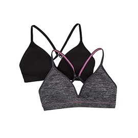 Fruit of the Loom Girls' Seamless Soft Cup Bra, 2-Pack, Dark Grey Heather/Black Hue, 28