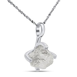 Natural raw Clear quartz pendant chain necklace with white gold over 925 solid sterling silver, birthstone dainty solitaire gift for her, uniquelan jewelry (clear-quartz)