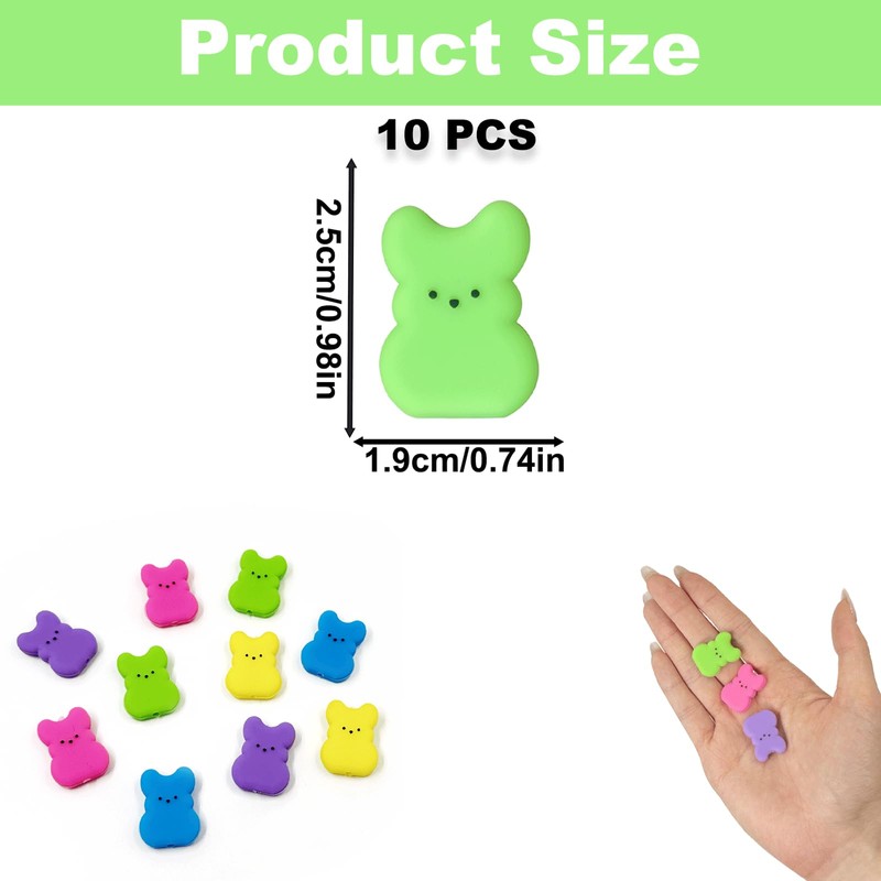 10CS Easter Bunny Silicone Beads, Colorful Rabbit Shaped Silicone Focal