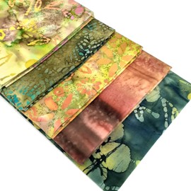Gold Brown Batik Fat Quarter Fabric Bundle - 5 Fat Quarters of 100% Cotton Batik Fabric - Natural/Neutral Earths by Sewing Cuts