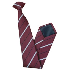 Men's Burgundy with Black & White Stripes Clip On Tie
