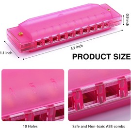 4 Pack Kids Harmonica 10 Hole, Plastic Harmonica for Kids with 4 Colors Educational Toys Beginners Toy Musical Instruments for Kids, Children and Adults (Blue, Pink, Green, Orange)