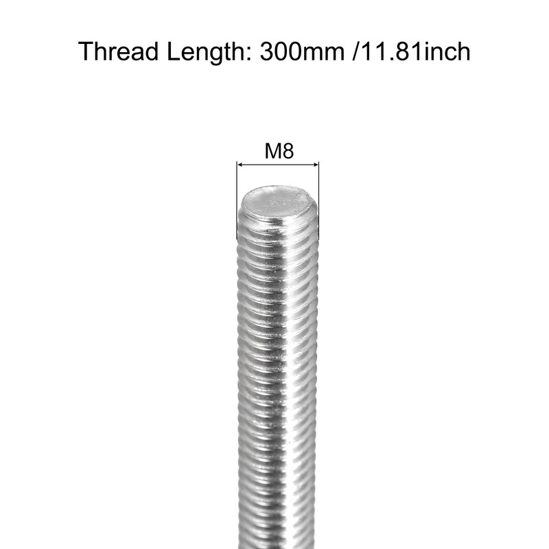 sourcing map Fully Threaded Rod M8 x 300mm 1.25mm Thread