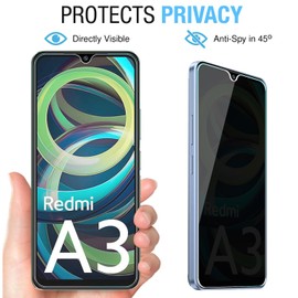 Anbzsign [2+2 Pack for Xiaomi Redmi A3 / Poco C61 Privacy Tempered Glass Screen Protector and Camera Lens Protector, Anti-Spy 9H Hardness Case Friendly Film