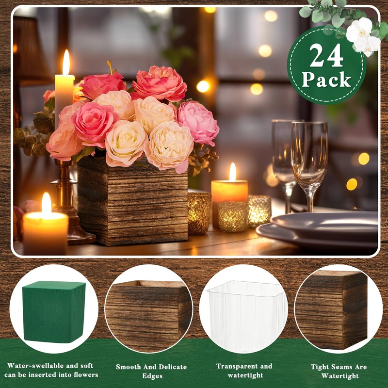 Dandat 24 Set Wood Cube Planter Box Square Wood Vase
