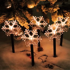 Snowflake Landscape Lights Christmas Pathway Decorative Lights Battery Powered Warm White Waterproof for Indoor and Outdoor Night Landscape Lights Decor(5 Pack)