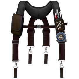 UMYLOV Tool Belt Suspenders, Work Belt Suspender with Magnetic Wristband, Suitable for Construction Electrician Tool Belt with Adjustable Front and Back Straps (Brown Tool Belt Suspenders)