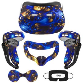 AIXOTO VR Accessories for Oculus Quest 2, Silicone Face Cover/Controller Grip Cover/VR Shell Cover/Lens Cover/10PCS Disposable Eye Cover are Included in VR Headset Accessories Set,(BlueFire)