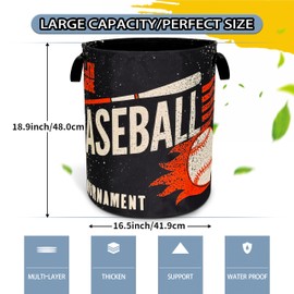 NUTAINLA Baseball Laundry Basket Foldable Oxford Cloth Funny Tote Bag Laundry Hamper Clothes Storage Bucket Toy Organizer For Bathroom/Laundry Storage/Bedroom 18.9x16.5 Inch