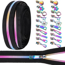 Zeyune #5 Rainbow Zipper Tape by The Yard 10 Yards Rainbow Teeth Nylon Zipper with 20 Pcs Colorful Metal Slider Pulls (10 Styles) for DIY Sewing Tailor Crafts(Classic Style,Black)