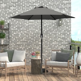 MAYPEX 7.5 Ft Patio Umbrella with Crank Weather Resistant Outdoor Umbrella Durable 6 Sturdy Steel Ribs Outdoor Market Umbrella for Deck Garden Pool Yard Cafe, Dark Grey