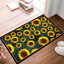 YK Decor Entry Door Mat Sunflower Print Decorative Floor Mat Indoor Entrance Mats for Home, Dirts Trapper Door Mat, Low Profile, Easy Clean, Non Slip Rubber Backing, 29x17 inch