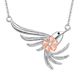 ZPMMPZ Hummingbird Necklace 925 Sterling Silver Sakura Hummingbird Pendant Necklace Hummingbird Jewelry Gifts for Women