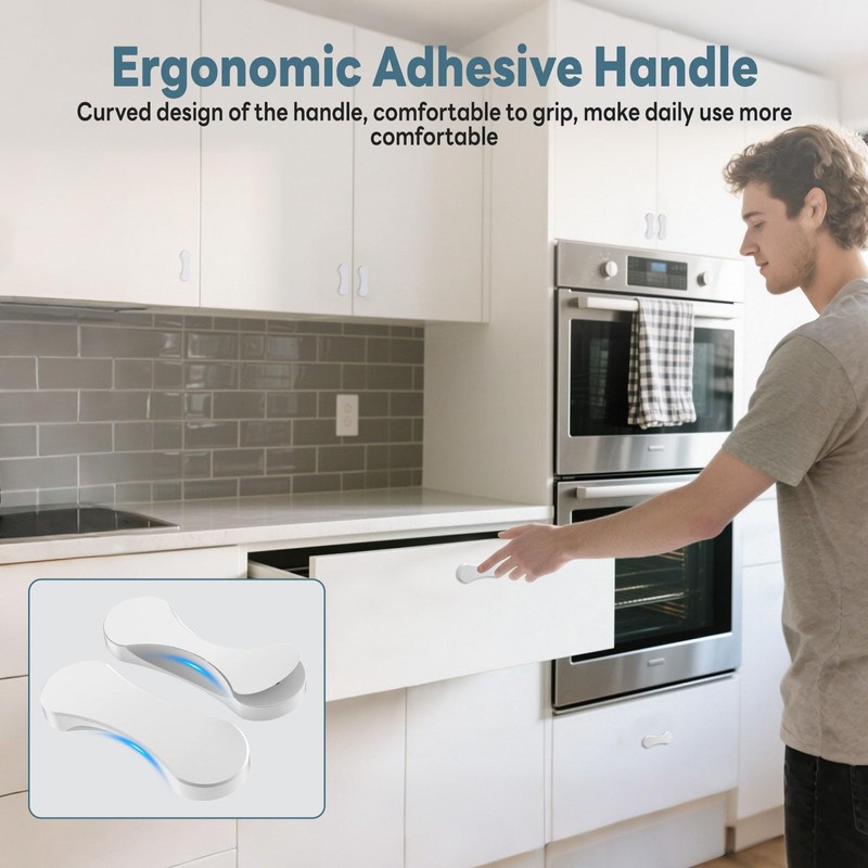 YogePote 4 Pack White Adhesive Cabinet Knobs, 3 Inch No-Drill