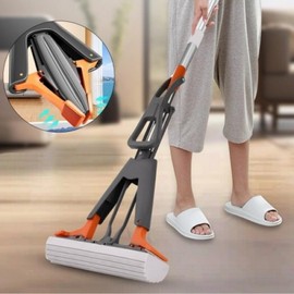 Foldable One-Touch Mop for Bathroom & Balcony - Super Absorbent Pulp Sponge for Floor Cleaning Sponge Mop