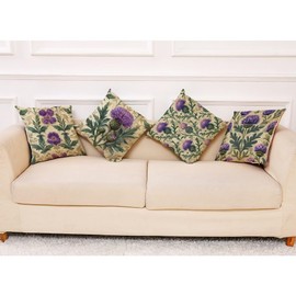 BCKAKQA Decorative Throw Pillow Cases 4 Pack Purple Floral Cushion Covers 45cm x 45cm Linen Square Boho Throw Pillow Covers 18x18 inches Decor for Living Room Bedroom Sofa Couch Bed