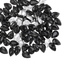 MECCANIXITY 50Pcs 10 x 14 mm Teardrop Rhinestones Acrylic Pointed Back Rhinestone Beads Gems for Jewelry Making Costume Crystal Embellishments Crafts, Black