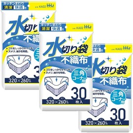 KA02 Non-Woven Dish Drainage Bags, For Triangular Corners, For Kitchen Garbage Securely Catching, Bulk Purchase, 30 Sheets x 3 Pieces