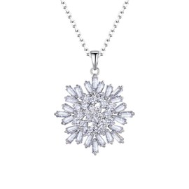 Sparkling CZ Snowflake Pendant Christmas Necklace for Women Silver Luxury Fashion Crystal Winter Flower Adjustable Chain Choker Necklaces Dainty Thanksgiving Xmas Party Holiday Festival Costume Jewelry Gift