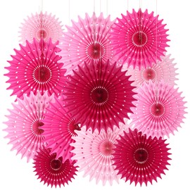 BestoFun 12PCS Paper Fans Hot Pink Party Decorations Tissue Paper Flowers Decorations for Girl Groovy Birthday Baby Shower Wedding Bachelorette Room Wall Hanging Décor