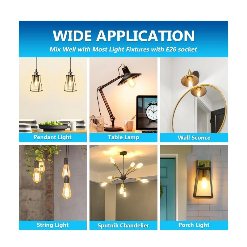 Ascher 8TXVintage LED Edison Bulbs 6W, Equivalent 60W Incandescent, Non-Dimmable……