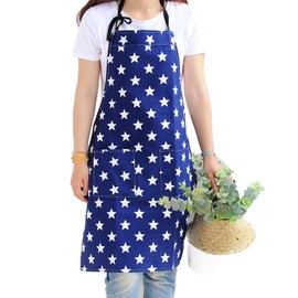JameStyle26 Star Apron Cotton & Linen Star Women's Kitchen Apron Bib Apron Cooking Apron with Pocket Cooking Baking (Blue)