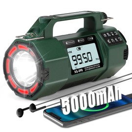 Emergency Weather Radio, 5000mAh Replaceable Battery, Solar Hand Crank Radio with AM/FM/SW/NOAA Alert, Sleep Timer Alarm Clock, Compass Cell Phone Charger, Headphone Jack, Flashlight and SOS Siren