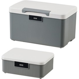 RUIAN Lockable Storage Container Bin, 10 Gallon & 4.2 Gallon Security Portable Combination Lock Plastic Box, Locked Security Box Suitable for Storing Important Items and Documents (White Grey)