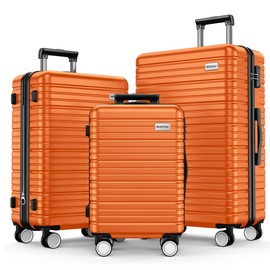 BEOW Luggage Sets 3 Piece, Expandable Luggage Sets with Spinner Wheels, TSA Lock Suitcases with Carry on Luggage (Orange, 20”24”28”)