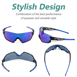 O2O - Gafas de sol deportivas para mujer, hombre, adolescentes, ciclismo, correr, ciclismo, Negro con Azul
