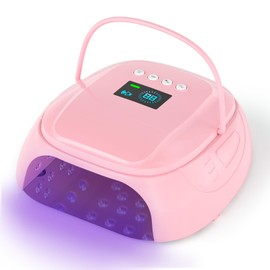 Purtato 126W Cordless Rechargeable UV LED Nail Lamp with Large Space, Handle and Foot Rest, Fast Curing Gel Nail Dryer with 4 Timers for Salon and Home (Pink)