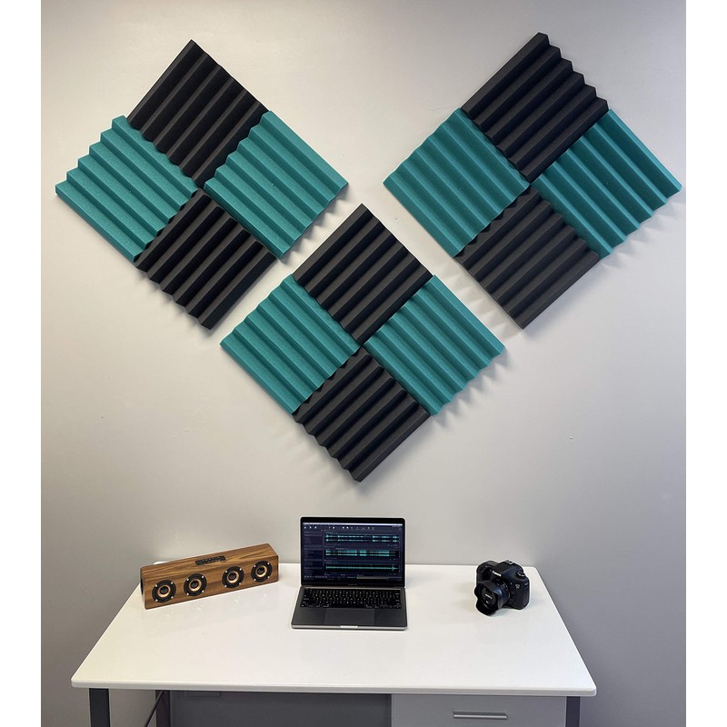 2x12x12 (12 Pack) TEAL/CHARCOAL Acoustic Wedge Panels Soundproofing Studio Foam