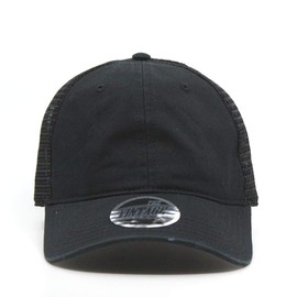 The Vintage Year Washed Cotton Low Profile Mesh Adjustable Trucker Baseball Cap (Black B)