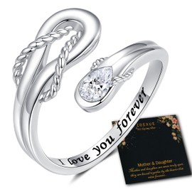 ZOEXUE Mother Daughter Square Knot Ring for Women - 925 Sterling Silver Adjustable Love Knot Ring Engraved I Love You Forever Mothers'Day Birthday Christmas Jewelry for Mother Rings and Daughter Gift
