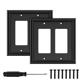 Black Modern Decorative Wall Plate Light Switch Cover Decorator Outlet Covers Rocker Switch Plates Bamboo Fiber Material Wall Plates for Kitchen Bathroom (2 Gang Double Decorator-2 Pack)