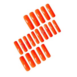 Curved Press on Nails Long Fake Nails with 5D Rhinestone Flower Charm Design Glossy Orange Stick on Nails Reusable Full Cover Glue on Nail Curved False Nail for Women Girls Manicure 20Pcs