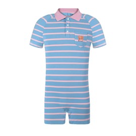 Landofgenie Onesie Pyjamas Men's Short Sleeve Cotton Romper One Piece Bodysuit Striped Romper for Men, blue