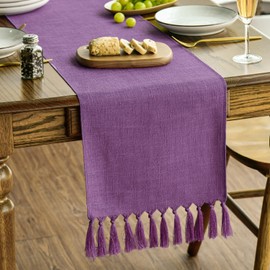 Artoid Mode Lilac Purple Boho Rural Rustic Farmhouse Tassel Table Runner, 33x243 cm Spring Kitchen Dining Table Decoration Wedding Holiday Party Decor