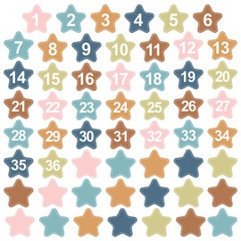 FYSUIMU 55Pcs Numbers Magnetic Accents Boho Star Numbers 1-36 with 19 Blank Magnet Labels Writable for Calender Whiteboard Classroom Home Teaching Math Arithmetic