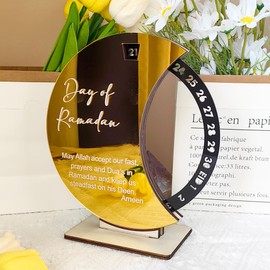 VEEKAY Ramadan Calendar Countdown, Rotating Eid Mubarak Calendar, 30-Day Countdown, Eid Mubarak Advent Calendar, Acrylic Calendar, DIY Ramadan Decorations Countdown Calendar (Moon Gold + Digital