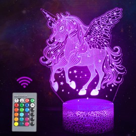 Einhorn Nachtlicht Kinder, Einhorn Spielzeug 3D Illusion Nachttischlampe16 Farben ändern mit Fernbedienung, Kawaii Nachtlicht Baby, Farbwechsel Schlaflicht Kinderzimmer Deko Geburtstag Geschenk