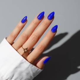 KQueenest Dark Blue Press On Nails Short - Acrylic Press On Nails Almond, Sheer Navy Blue Fake Nails with Glue, Glossy Opaque, Stiletto Reusable Soft Gel Glue on Nails for Women, 30 Pcs