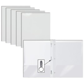 2 Pocket Glossy White Paper Folders with Prongs, 25 Pack, by Better Office Products, Letter Size, High Gloss White Paper Portfolios with 3 Metal Prong Fasteners, Box of 25 Glossy White Folders