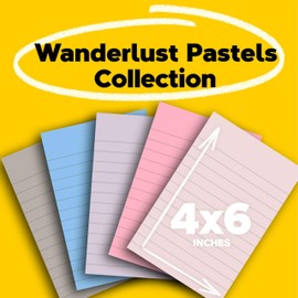 Post-it 100% Recycled Paper Super Sticky Notes, Lined, 4 in. x 6 in., 8 Pads, 45 Sheets per Pad, Wanderlust Pastels, School Supplies and Office Products