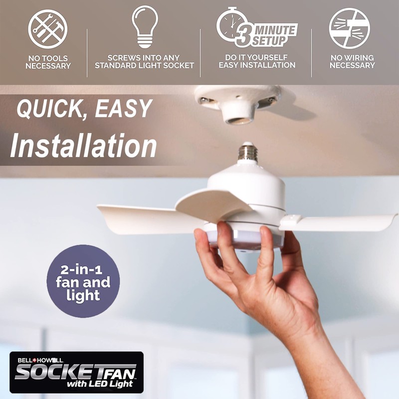 Bell+Howell Socket Breeze Modern Ceiling Fans with LED Lights, 10"