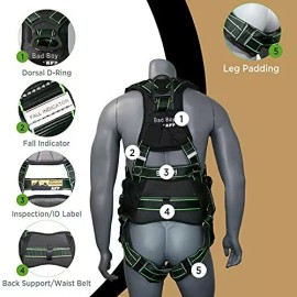AFP Fall Protection Safety Harness Premium Black w/ Hi-Viz Lime Stitches Bad Boy - L/XL