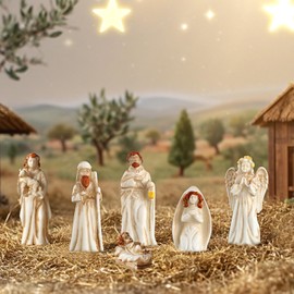 CroBlissful 36 Piece Christmas Nativity Set Figurine Holy Family Shepherds Angels Complete Mini Decorative Religious Christmas Nativity Scene Tabletop Holidays Decoration Home for Collection Gifts