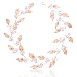 Headdress Wedding Hair Ornament Leaf Pearl Wedding Coming of Age Ceremonies Graduation Recitals Concerts Head Accessory (Gold)