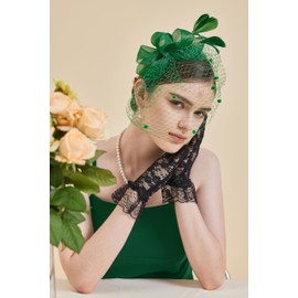 Gionforsy Fascinators Hat for Women Tea Party Headband Wedding Mesh Feathers Hair Clip (Dark Green, one size)