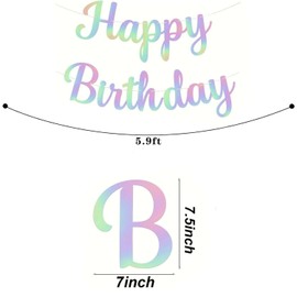 Happy Birthday Banner, Glitter Birthday Banner Happy Birthday Sign Happy Birthday Garland Happy Birthday Backdrop for Birthday Decoration DIY Party Decoration (Iridescent)